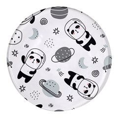 Panda Floating In Space And Star Round Glass Fridge Magnet (4 Pack)