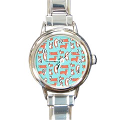 Corgis On Teal Round Italian Charm Watch by Wav3s