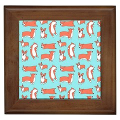 Corgis On Teal Framed Tile by Wav3s