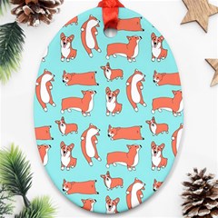 Corgis On Teal Ornament (oval) by Wav3s