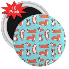 Corgis On Teal 3  Magnets (10 Pack)  by Wav3s