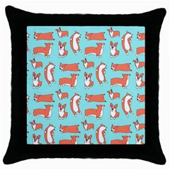 Corgis On Teal Throw Pillow Case (black) by Wav3s