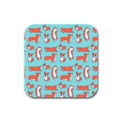 Corgis On Teal Rubber Square Coaster (4 Pack) by Wav3s