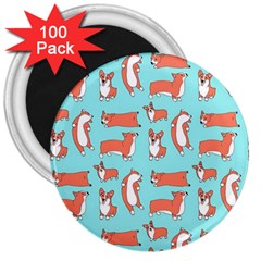 Corgis On Teal 3  Magnets (100 Pack) by Wav3s