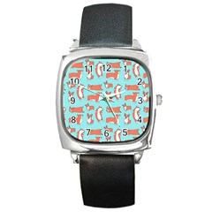 Corgis On Teal Square Metal Watch by Wav3s