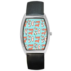 Corgis On Teal Barrel Style Metal Watch by Wav3s