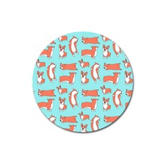 Corgis On Teal Magnet 3  (round)