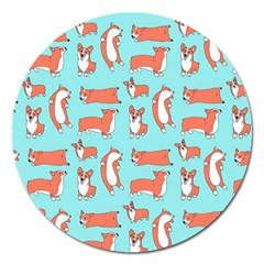 Corgis On Teal Magnet 5  (round)