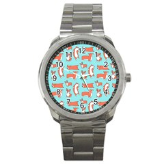 Corgis On Teal Sport Metal Watch by Wav3s