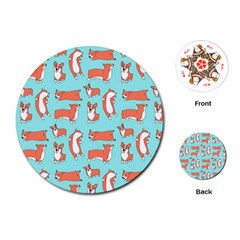 Corgis On Teal Playing Cards Single Design (round)