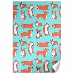 Corgis On Teal Canvas 24  X 36  by Wav3s