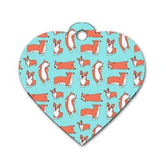 Corgis On Teal Dog Tag Heart (one Side) by Wav3s