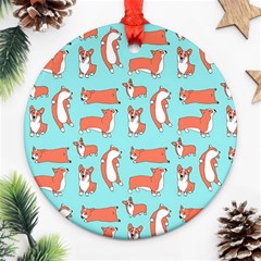 Corgis On Teal Round Ornament (two Sides)