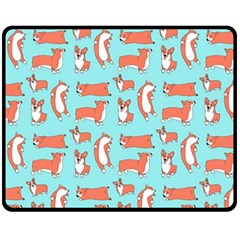 Corgis On Teal Fleece Blanket (medium)