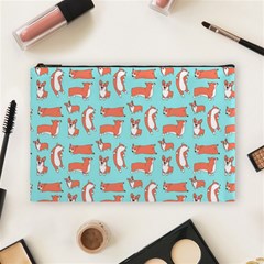 Corgis On Teal Cosmetic Bag (large) by Wav3s