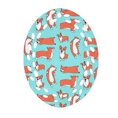 Corgis On Teal Ornament (oval Filigree) by Wav3s