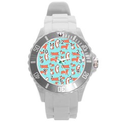 Corgis On Teal Round Plastic Sport Watch (l) by Wav3s