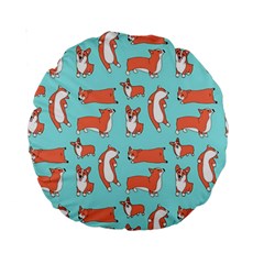 Corgis On Teal Standard 15  Premium Round Cushions by Wav3s