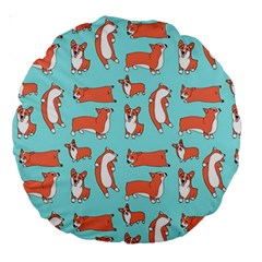 Corgis On Teal Large 18  Premium Round Cushions by Wav3s