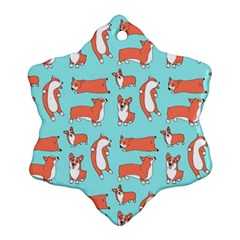 Corgis On Teal Snowflake Ornament (two Sides) by Wav3s