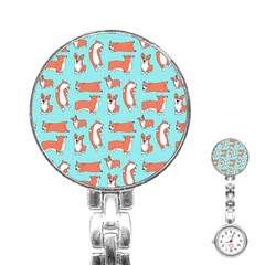 Corgis On Teal Stainless Steel Nurses Watch