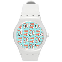 Corgis On Teal Round Plastic Sport Watch (m) by Wav3s