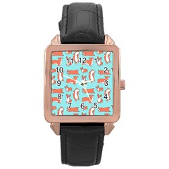 Corgis On Teal Rose Gold Leather Watch  by Wav3s