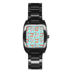 Corgis On Teal Stainless Steel Barrel Watch by Wav3s