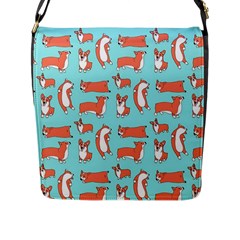 Corgis On Teal Flap Closure Messenger Bag (l) by Wav3s