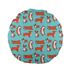 Corgis On Teal Standard 15  Premium Flano Round Cushions by Wav3s