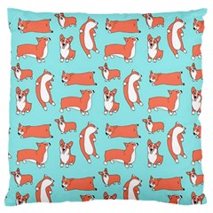 Corgis On Teal Large Premium Plush Fleece Cushion Case (two Sides) by Wav3s