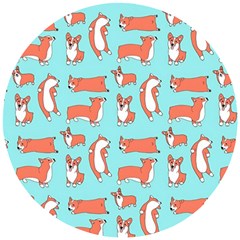 Corgis On Teal Wooden Puzzle Round by Wav3s