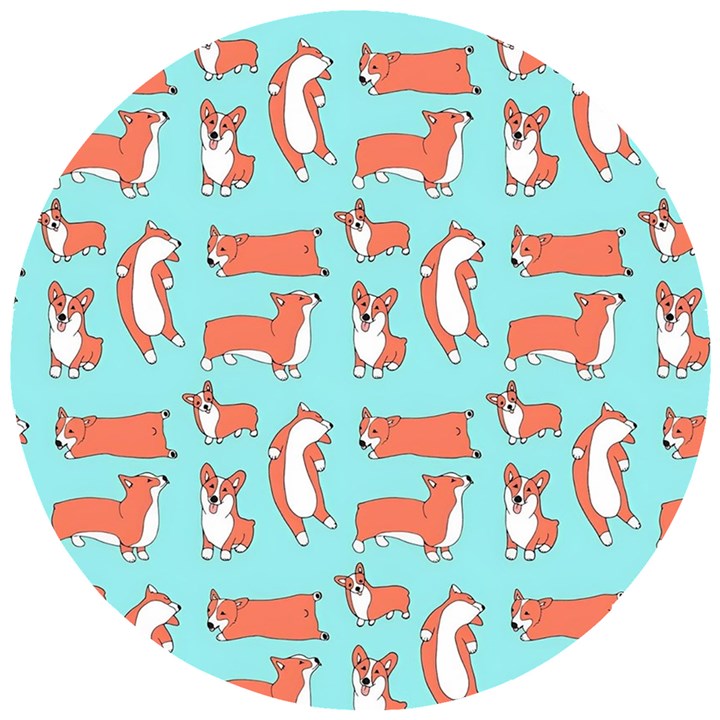 Corgis On Teal Wooden Puzzle Round