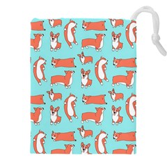 Corgis On Teal Drawstring Pouch (4xl)