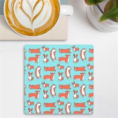 Corgis On Teal Uv Print Square Tile Coaster  by Wav3s