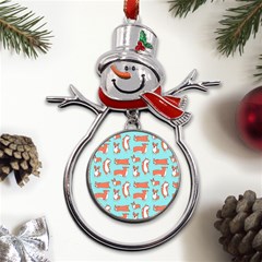 Corgis On Teal Metal Snowman Ornament