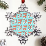 Corgis On Teal Metal Large Snowflake Ornament Front