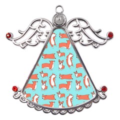 Corgis On Teal Metal Angel With Crystal Ornament by Wav3s