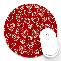 Vector Seamless Pattern Of Hearts With Valentine s Day Round Mousepad by Wav3s