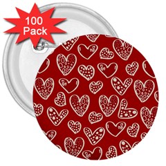 Vector Seamless Pattern Of Hearts With Valentine s Day 3  Buttons (100 Pack) 