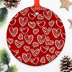 Vector Seamless Pattern Of Hearts With Valentine s Day Round Ornament (two Sides)