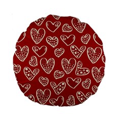 Vector Seamless Pattern Of Hearts With Valentine s Day Standard 15  Premium Round Cushions