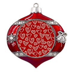 Vector Seamless Pattern Of Hearts With Valentine s Day Metal Snowflake And Bell Red Ornament by Wav3s