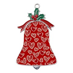 Vector Seamless Pattern Of Hearts With Valentine s Day Metal Holly Leaf Bell Ornament by Wav3s