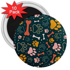 Dog Paw Colorful Fabrics Digitally 3  Magnets (10 Pack)  by Wav3s