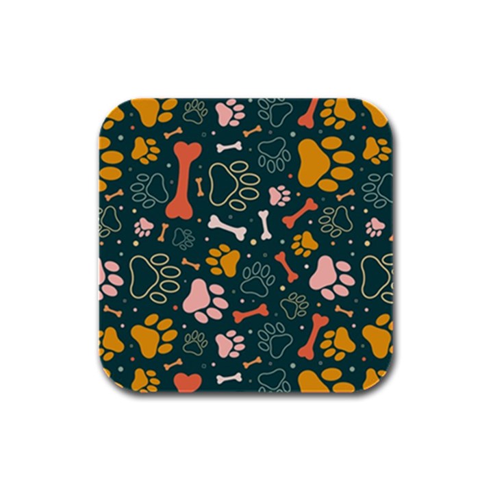 Dog Paw Colorful Fabrics Digitally Rubber Square Coaster (4 pack)