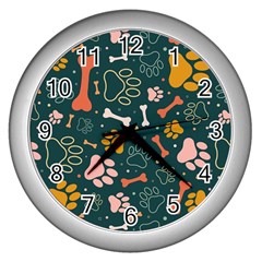 Dog Paw Colorful Fabrics Digitally Wall Clock (silver) by Wav3s