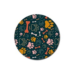 Dog Paw Colorful Fabrics Digitally Rubber Round Coaster (4 Pack) by Wav3s