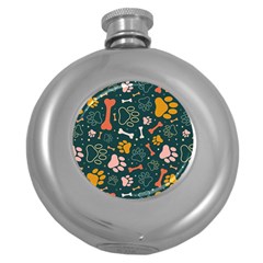 Dog Paw Colorful Fabrics Digitally Round Hip Flask (5 Oz) by Wav3s