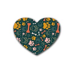 Dog Paw Colorful Fabrics Digitally Rubber Heart Coaster (4 Pack) by Wav3s